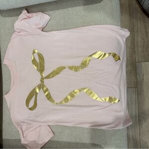 Cat & Jack Pink Short Sleeve Tee with Gold Ribbon Print